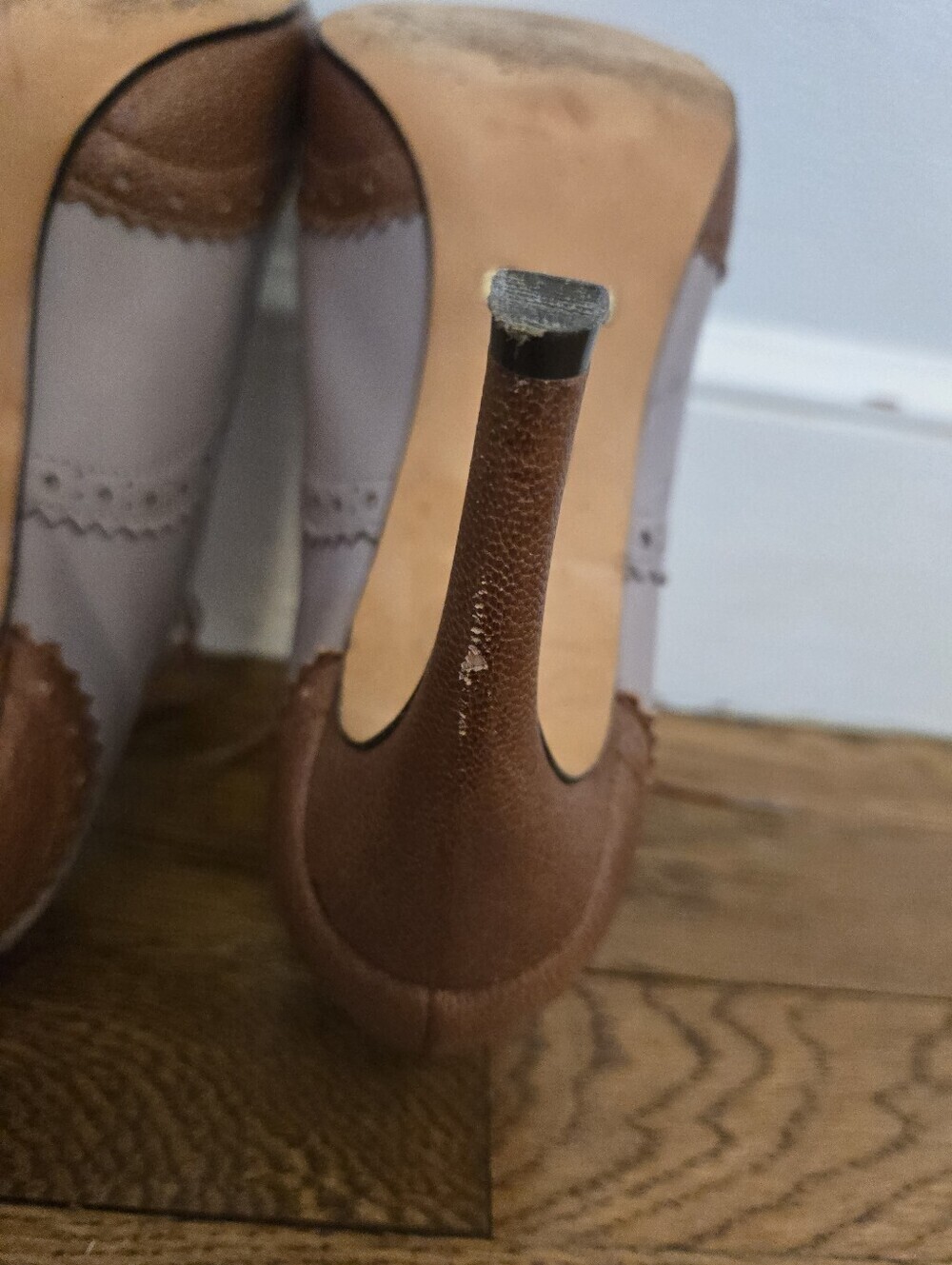 Cole Haan Lucinda Leather Wingtip Air Oxford Heeled Shoes 5B Taupe Brown Lace Up - Picture 7 of 11